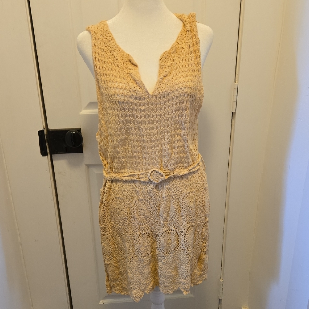 Elegant Tan Crochet Swim Coverup